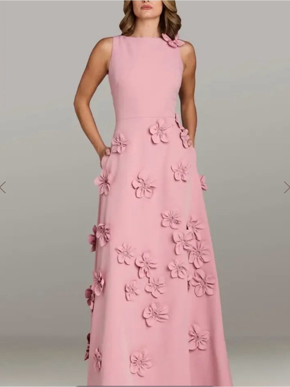 Elegant Pink Floral-Appliqué Formal Gown